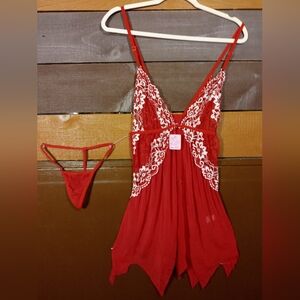 NWOT Red & White Sexy Lingerie With Thong